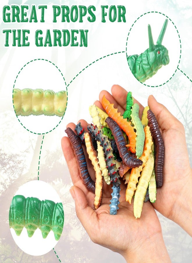 Arrowbash 24 Pcs Simulation Caterpillar Fake Worm Crawling Insects Educational Learning Accessories Halloween Prank Joke Items Interactive Play Favors - Image 4